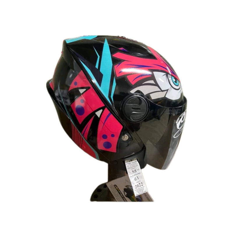 CAPACETE PRO TORK /NEW LIBERTY 3 ADESIVADO/ENVERNIZADO TRIBAL/ARARA ROSA E PRETO