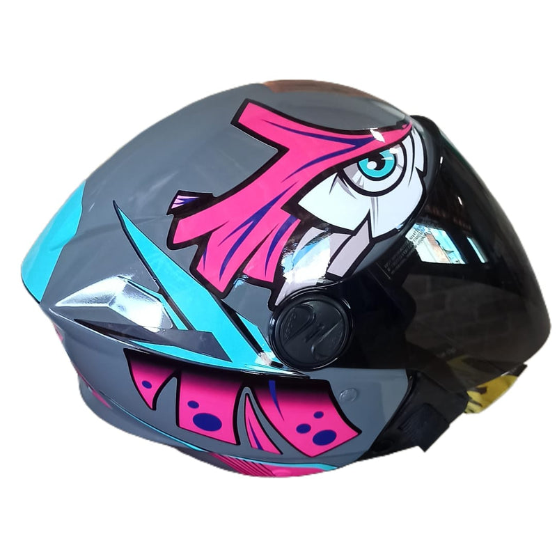 CAPACETE PRO TORK /NEW LIBERTY 3 ADESIVADO/ENVERNIZADO TRIBAL/ARARA ROSA E CINZA