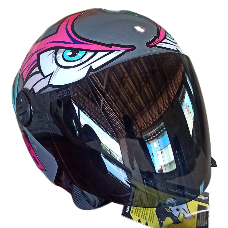 CAPACETE PRO TORK /NEW LIBERTY 3 ADESIVADO/ENVERNIZADO TRIBAL/ARARA ROSA E CINZA