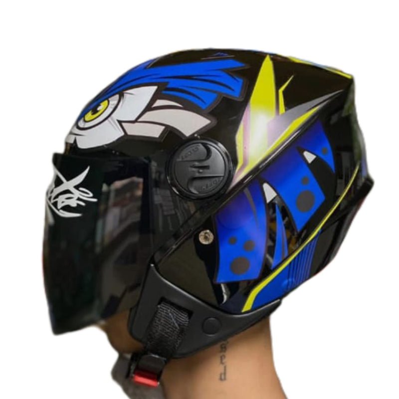 CAPACETE PRO TORK /NEW LIBERTY 3 ADESIVADO/ENVERNIZADO TRIBAL/ARARA AZUL